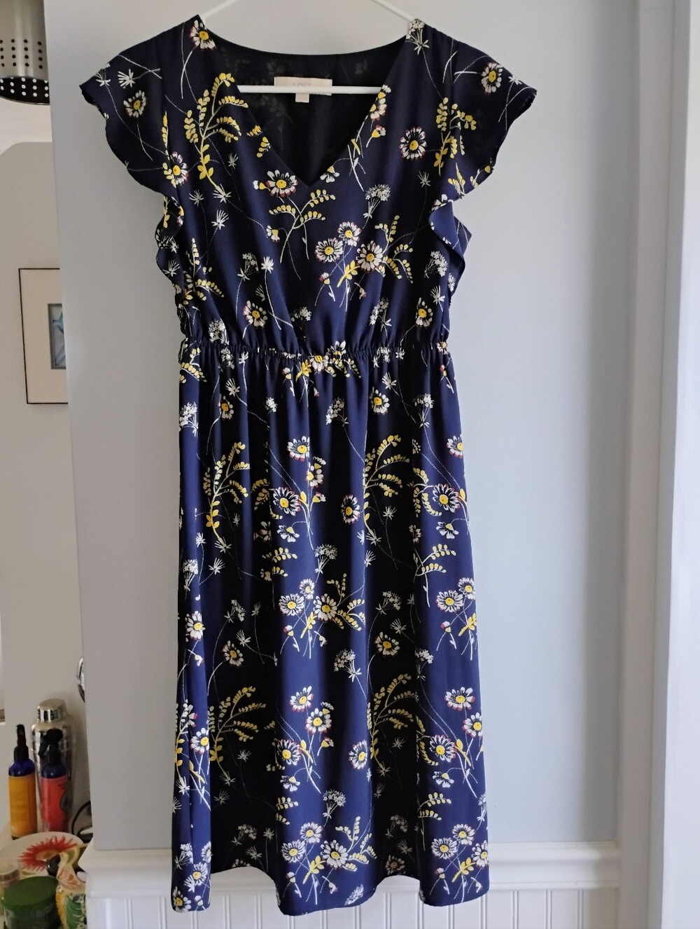 Loft Navy Floral Midi Dress
